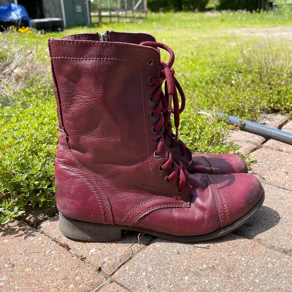 Burgundy genuine leather boots